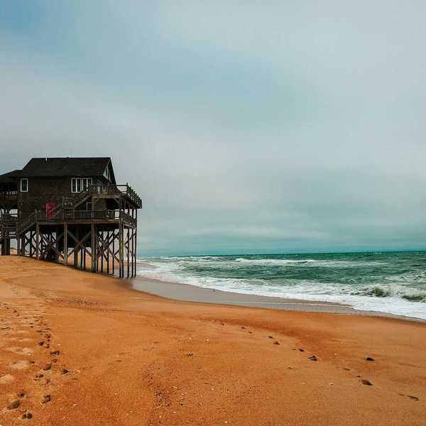 Elevated Outer Banks beach house threatened by rising sea levels