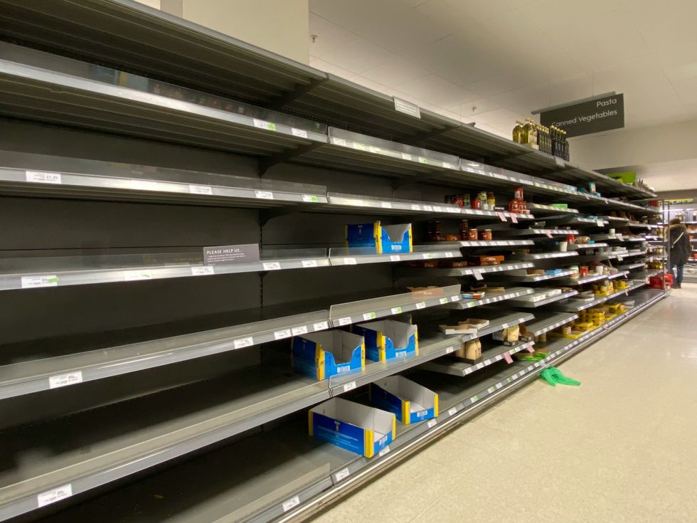 Empty shelves in a supermarket