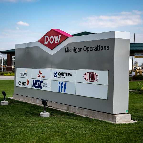 Entrance sign to the DOW Industrial Complex industrial center