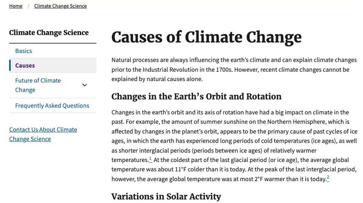 EPA web site page on causes of climate change