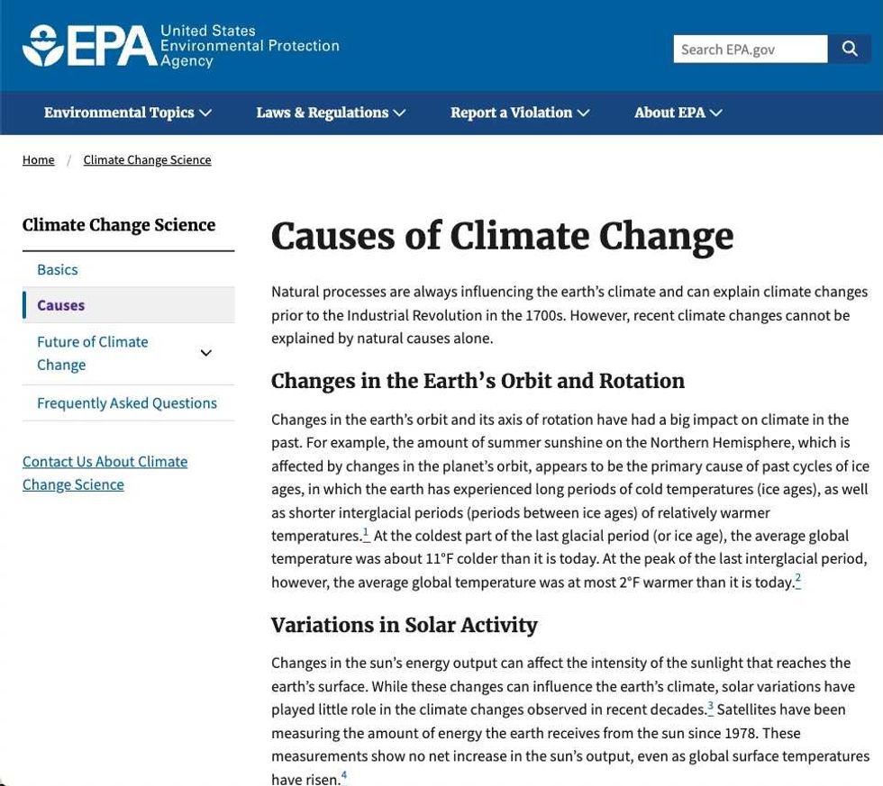 The EPA erases mention of human-caused climate change from its website
