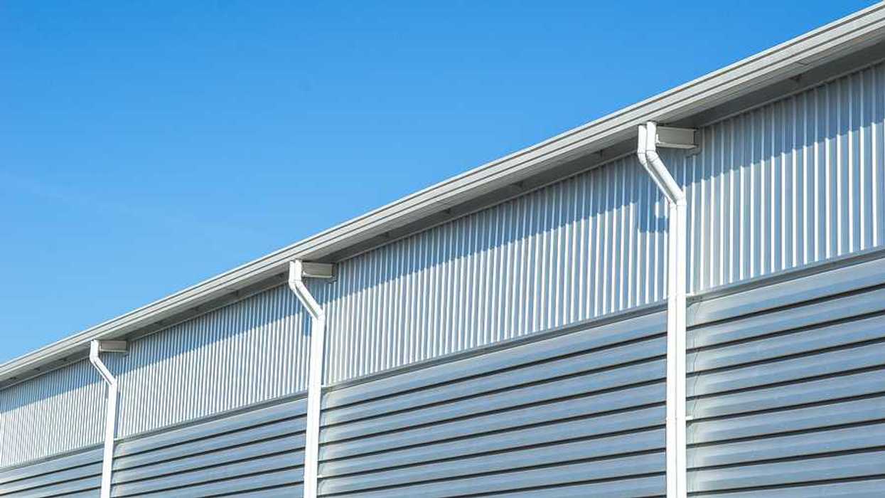 Exterior closeup of a gray building