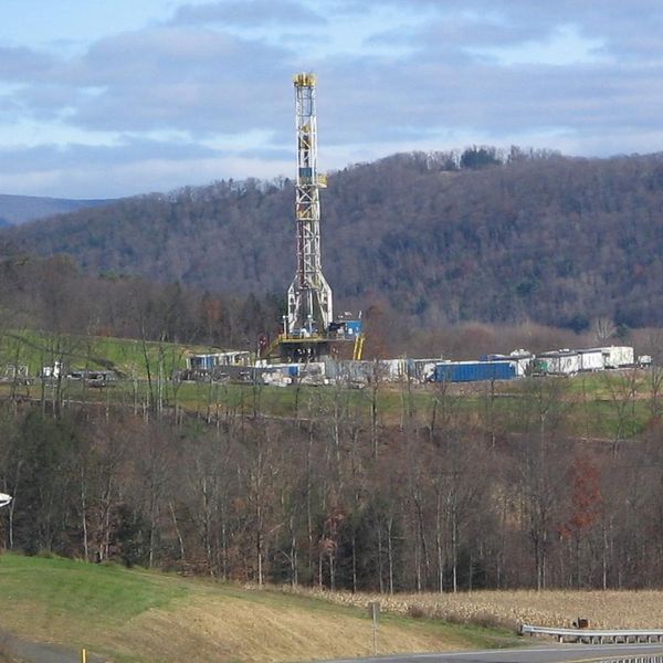 fracking rig shale gas pennsylvania trees