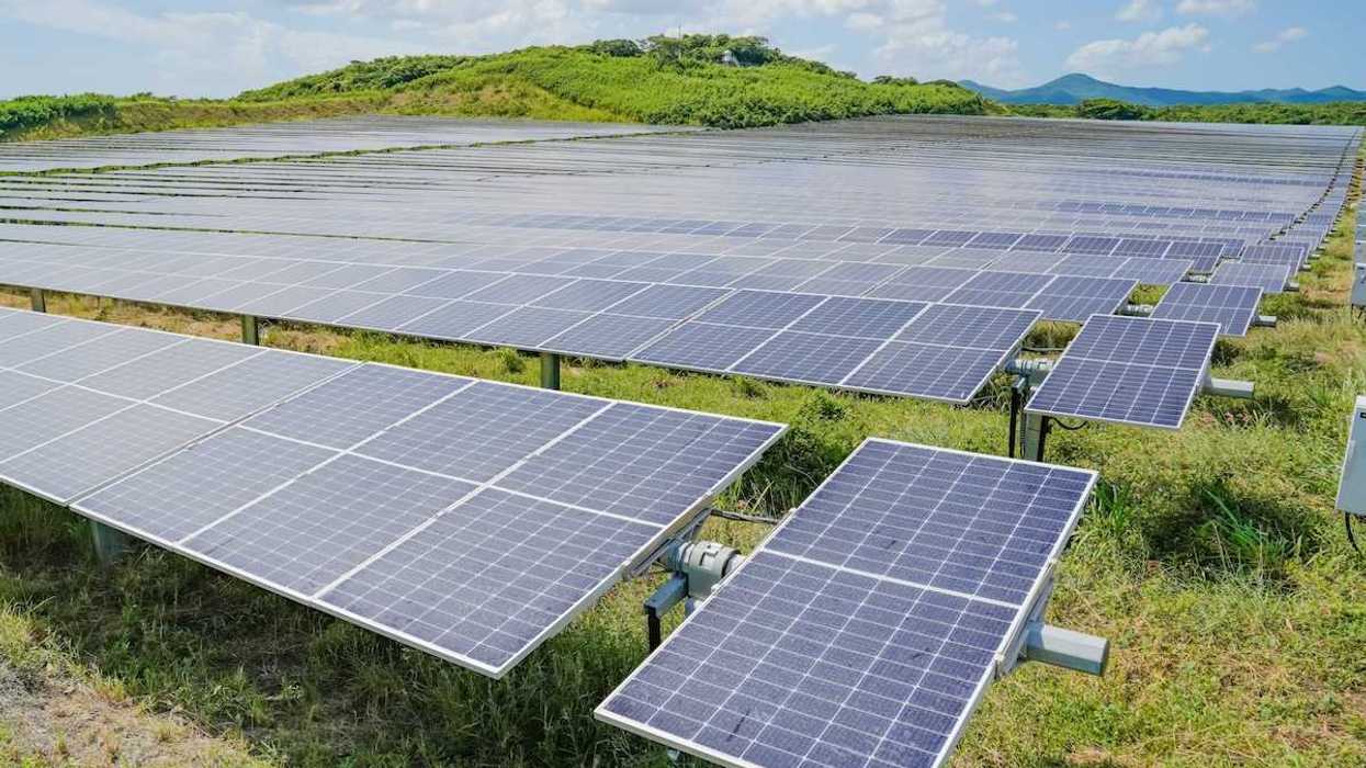 Free-standing solar panels arrayed in an open space