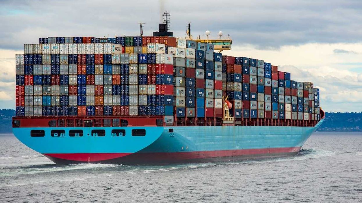 Fully-loaded cargo container ship