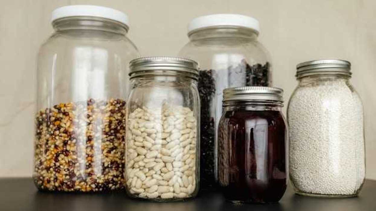 Glass jars storing grains and beans