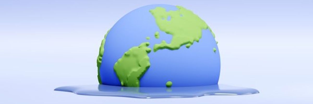 Graphic of the earth melting into a flat surface.