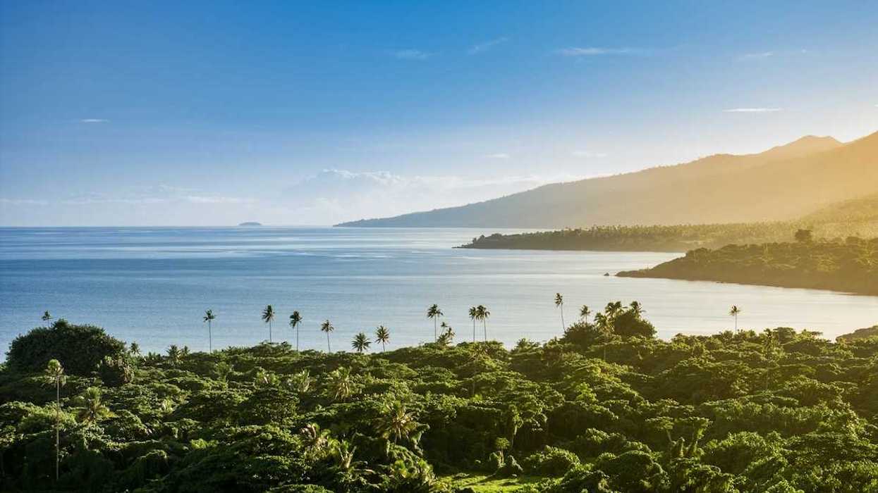 Green Fiji Islands and blue Pacific Ocean