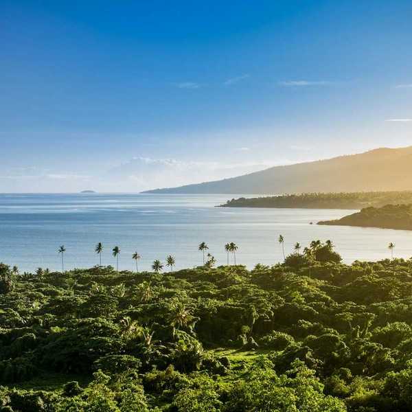 Green Fiji Islands and blue Pacific Ocean