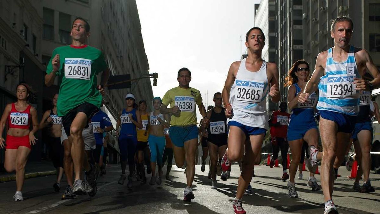 Group of serious runners competing