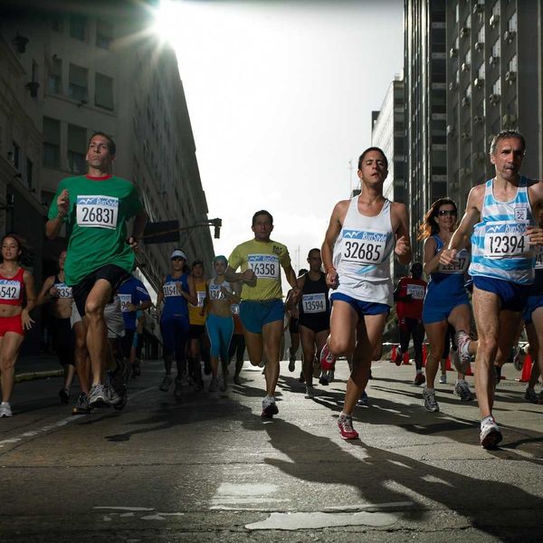 Group of serious runners competing