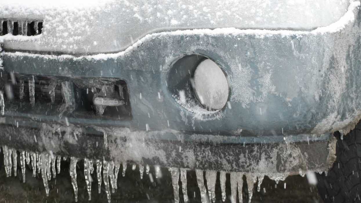 Heavy ice build up on a truck during an ice storm