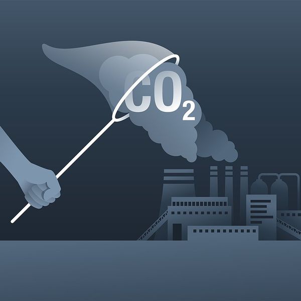 Illustration of arm "netting " smokestack emissions