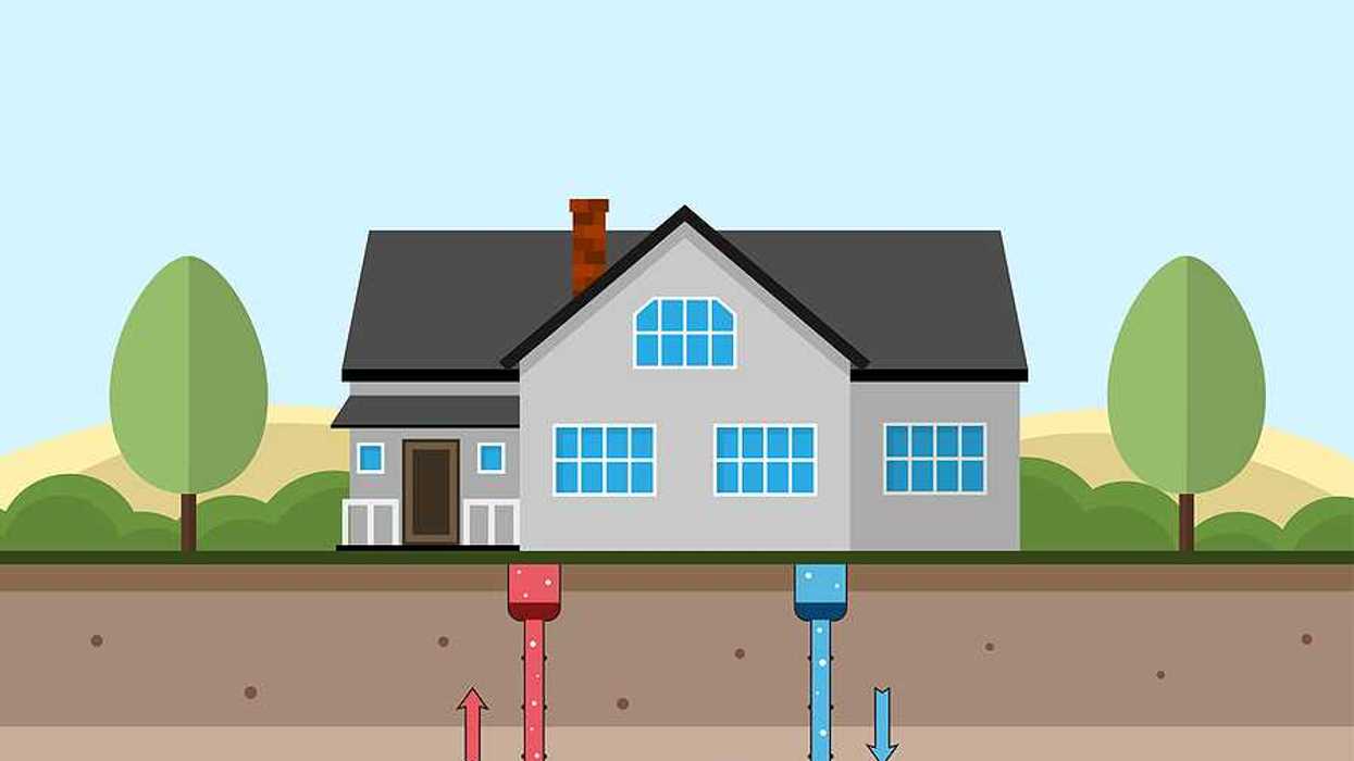 Illustration of eco friendly house with geothermal heating and energy generation