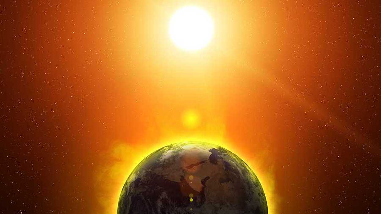 Illustration of sun beating down on an overheating Earth