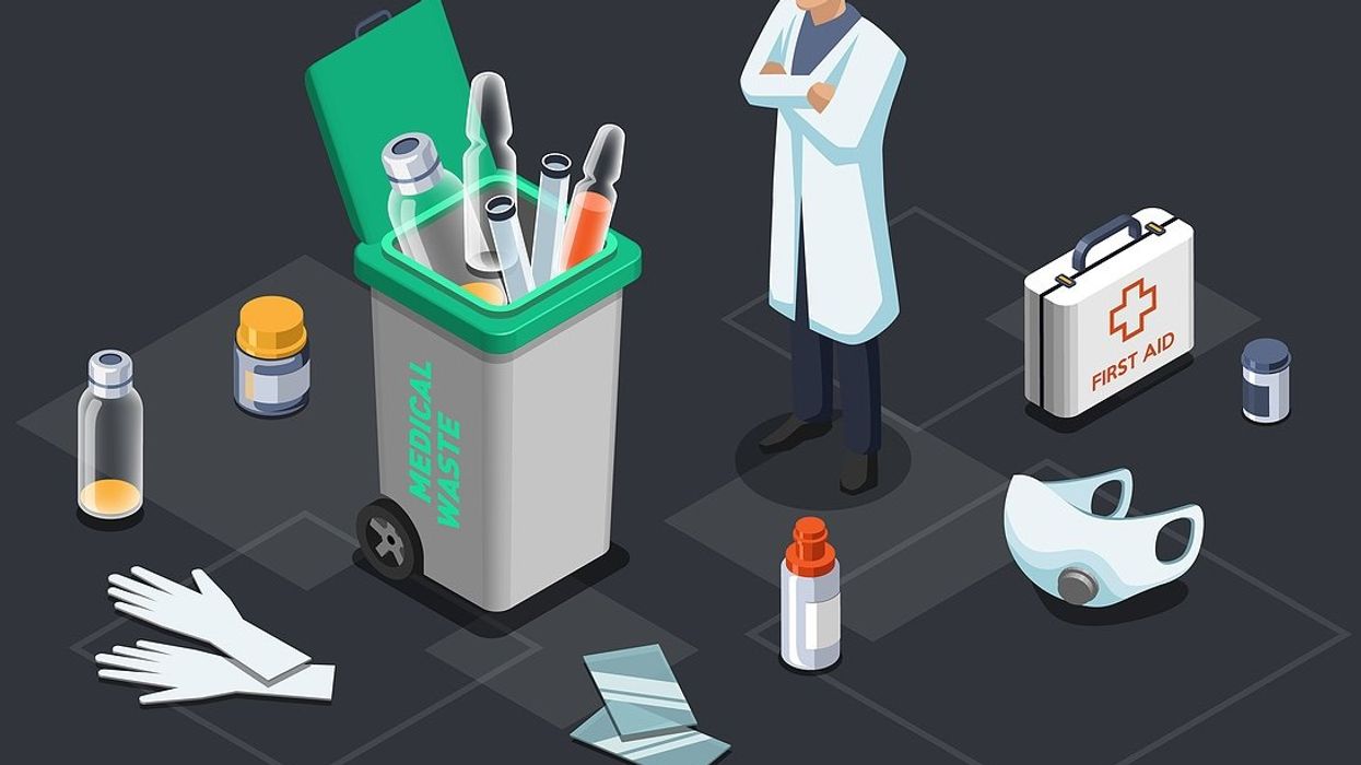 Illustration of various medical waste disposal items