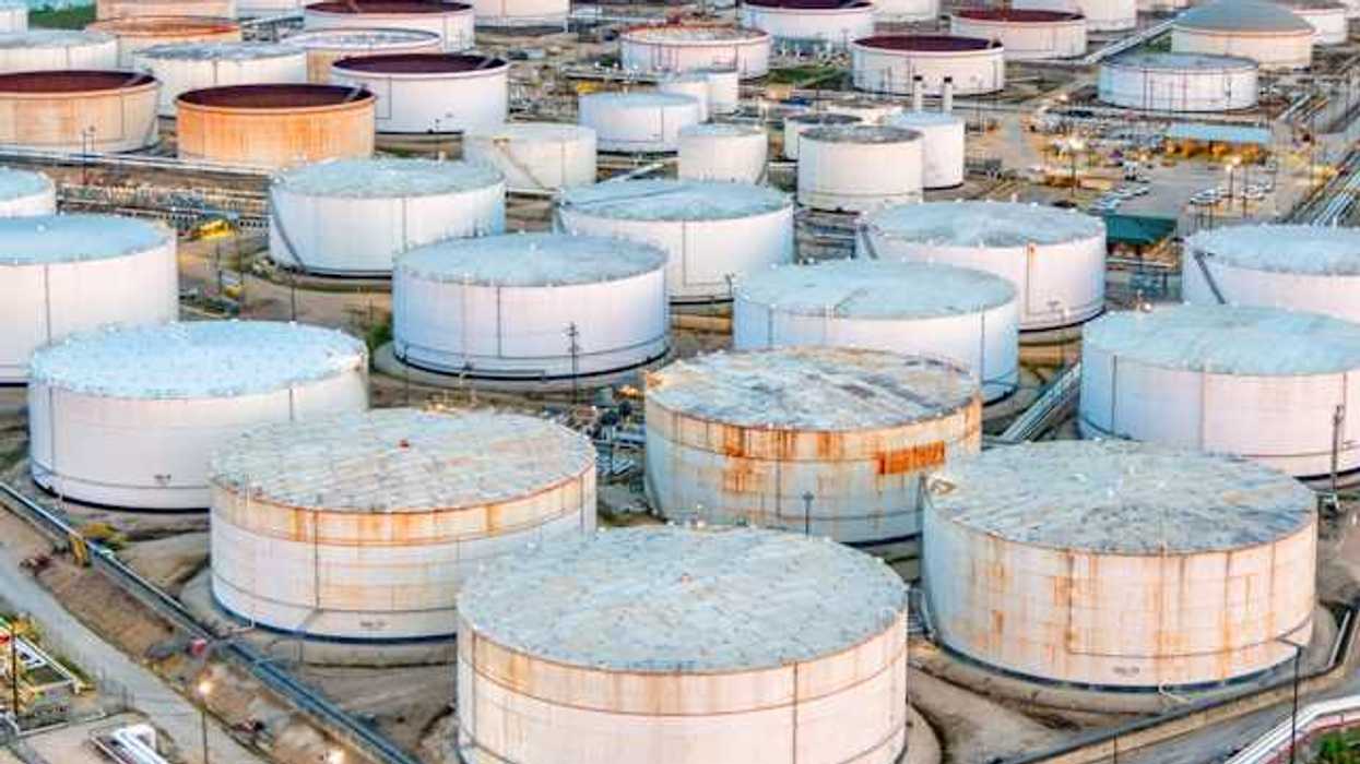 Industrial storage tanks at a refinery