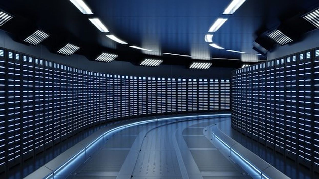 Interior of a data center with rows of servers