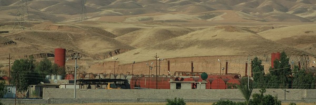 Kirkuk Oilfields and oil storage in the desert in northern Iraq.