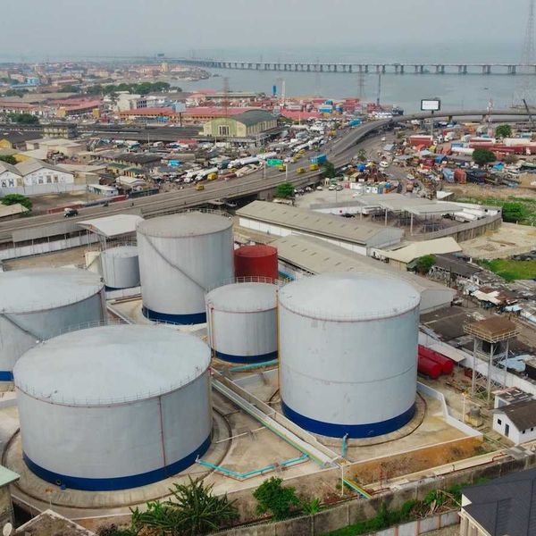 Lagos Nigeria waterfront and oil storage and shipping terminal
