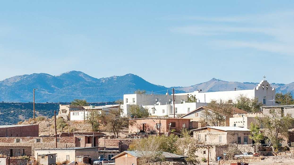 Laguna Pueblo, New Mexico with mountains in background.