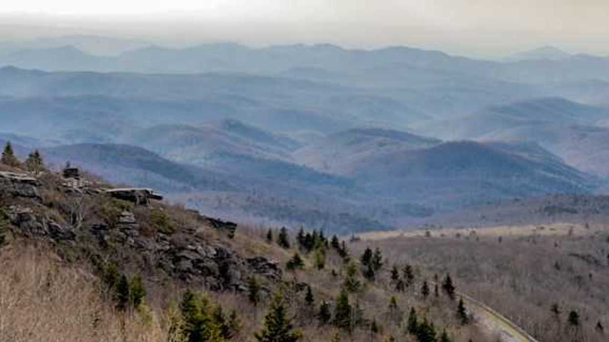 Layered blue mountain ridges