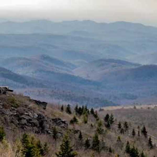 Layered blue mountain ridges