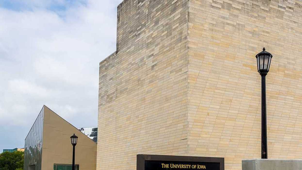 Light-colored brick building, Advanced Technology Laboratories, University of Iowa, Iowa City, Iowa.