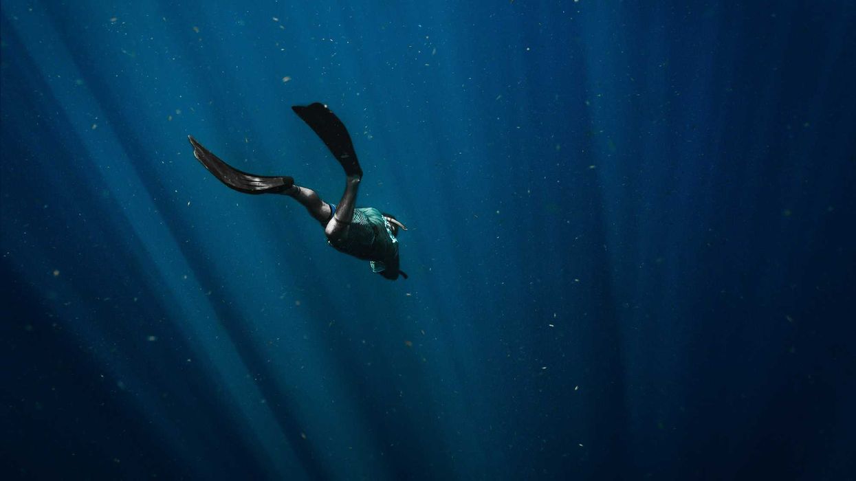 man in black wetsuit swimming in blue water.
