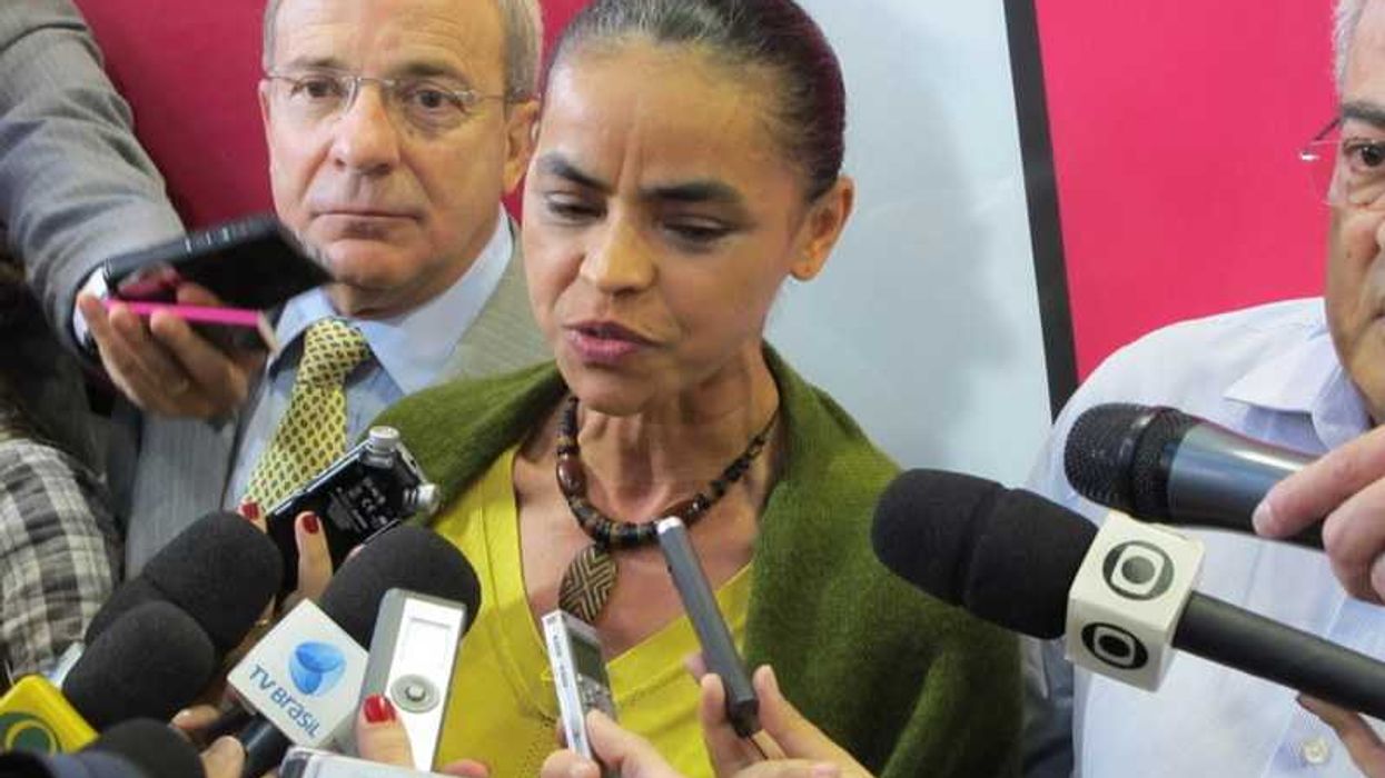 Marina Silva speaking with reporters