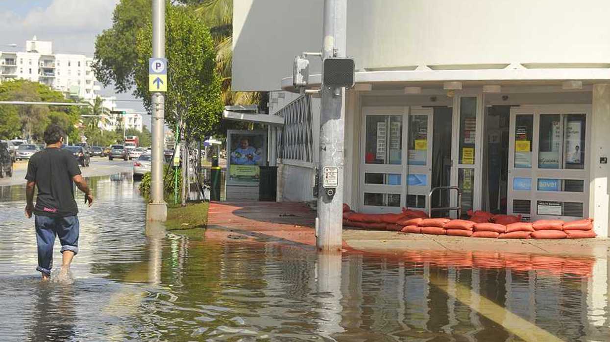 Miami South beach street flood aftermath of Hurricane Sandy on october 28 2012 in Miami South Beach
