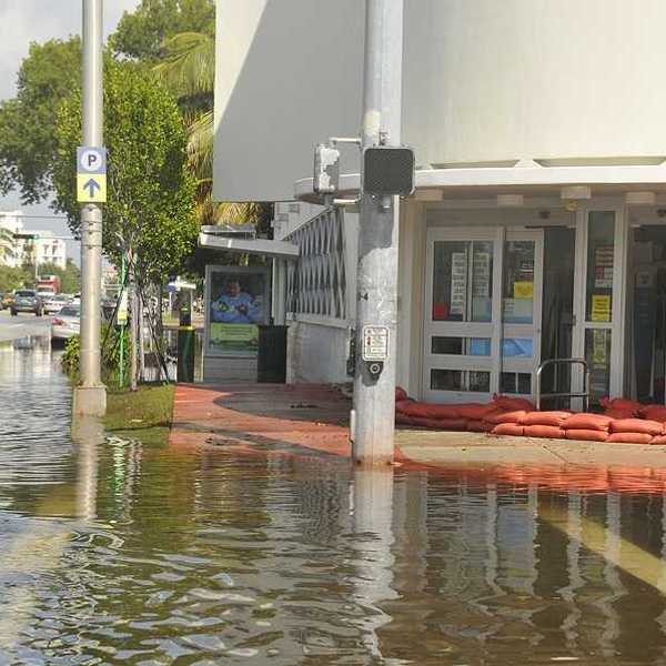 Miami South beach street flood aftermath of Hurricane Sandy on october 28 2012 in Miami South Beach