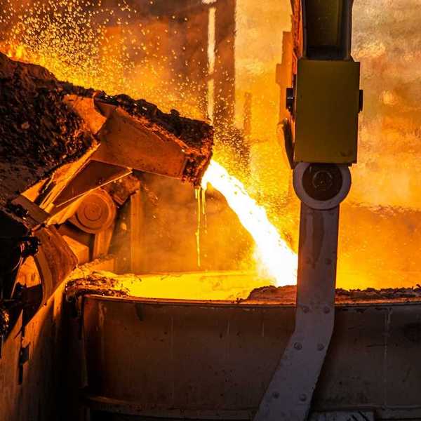 molten steel discharging into container