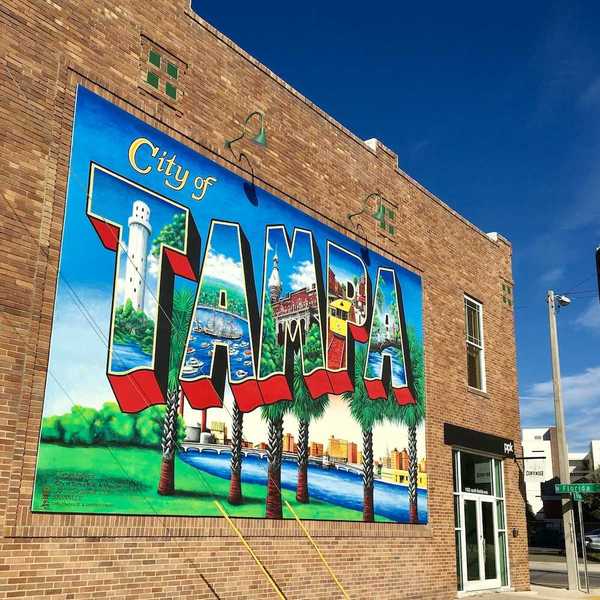 Mural on brick building proclaiming "City of Tampa"