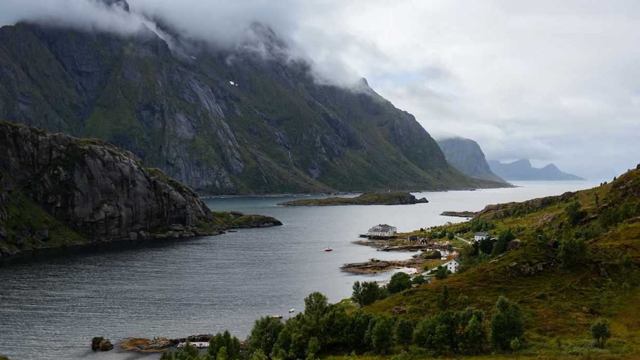 Norwegian village adjacent to a fjord