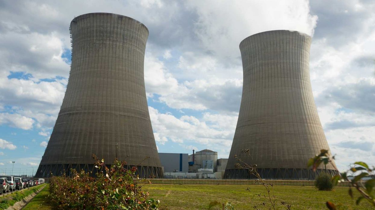 Nuclear power station twin cooling towers