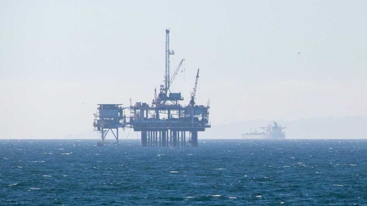 Offshore drilling platform off foggy California coast