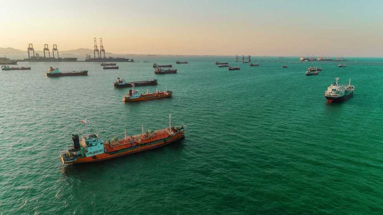 Oil and gas transport vessels awaiting off-loading.