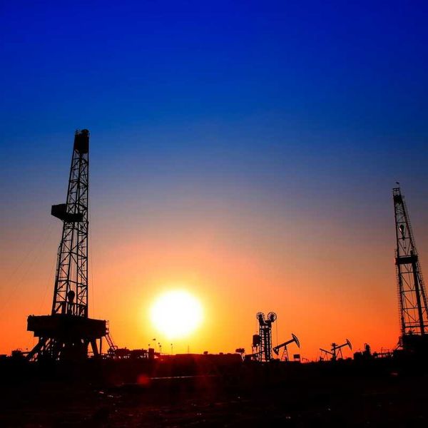 Oil fields at sunset (or sunrise)