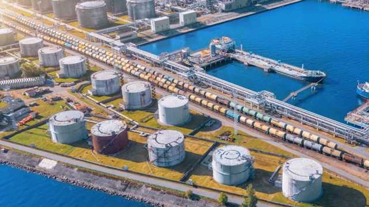 Oil refinery with tanks viewed from above