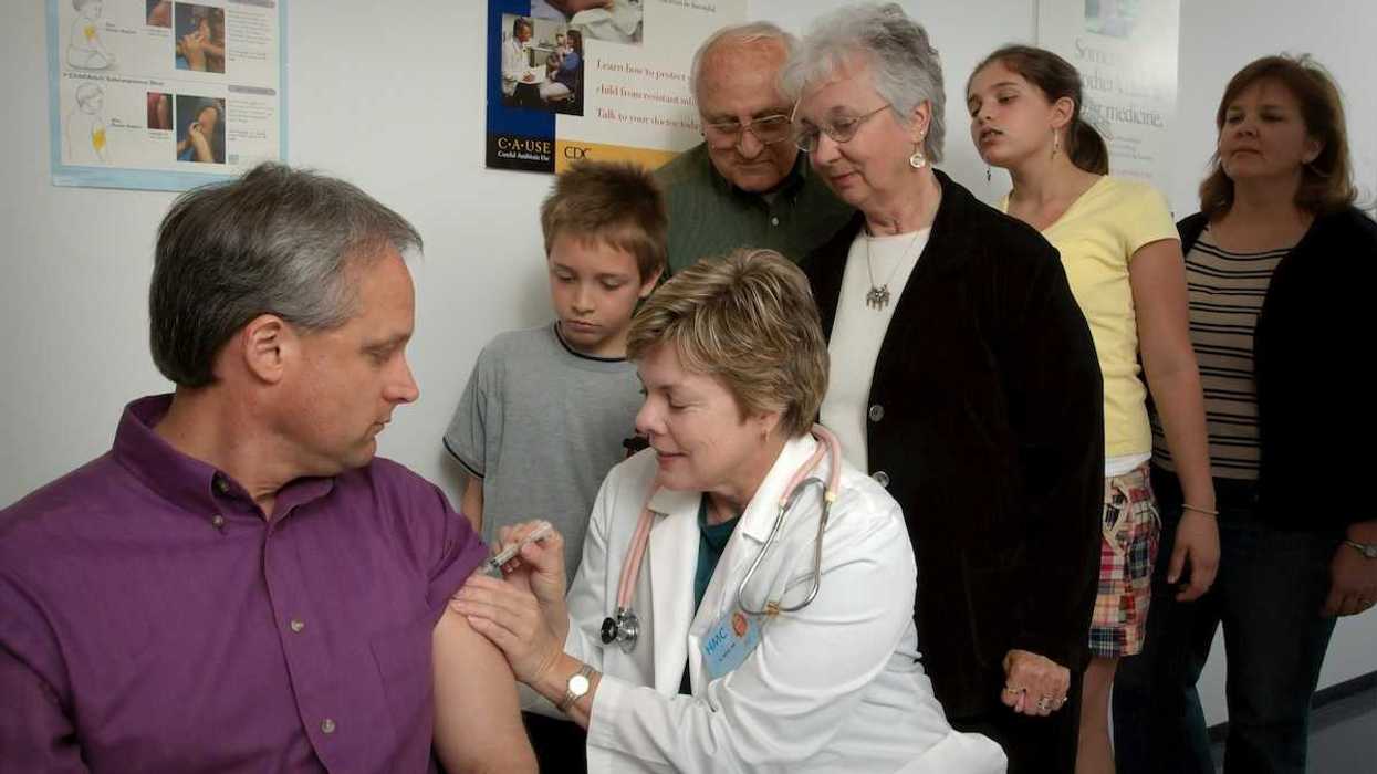 People in line awaiting vaccination