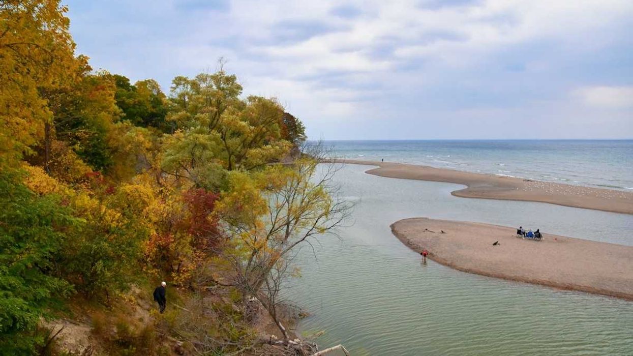 People picnicking on Great Lakes sandbar