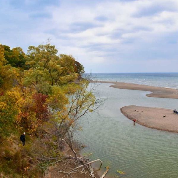 People picnicking on Great Lakes sandbar