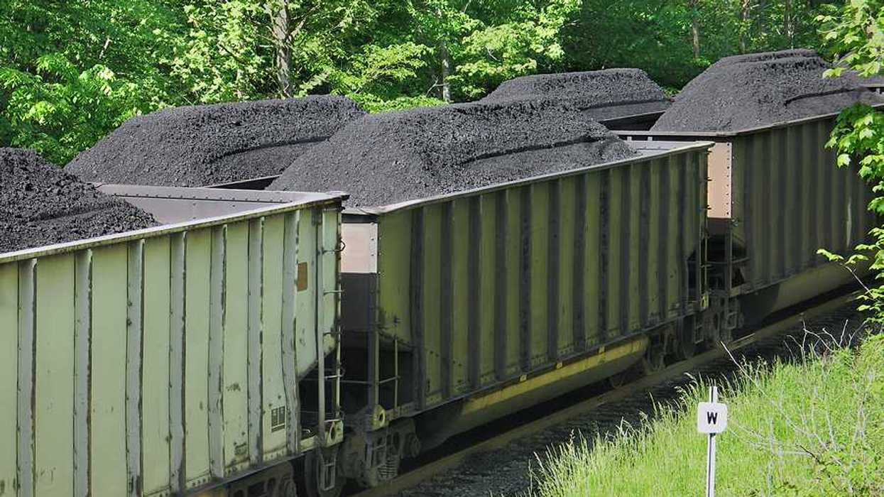 Piles of coal in open railroad cars