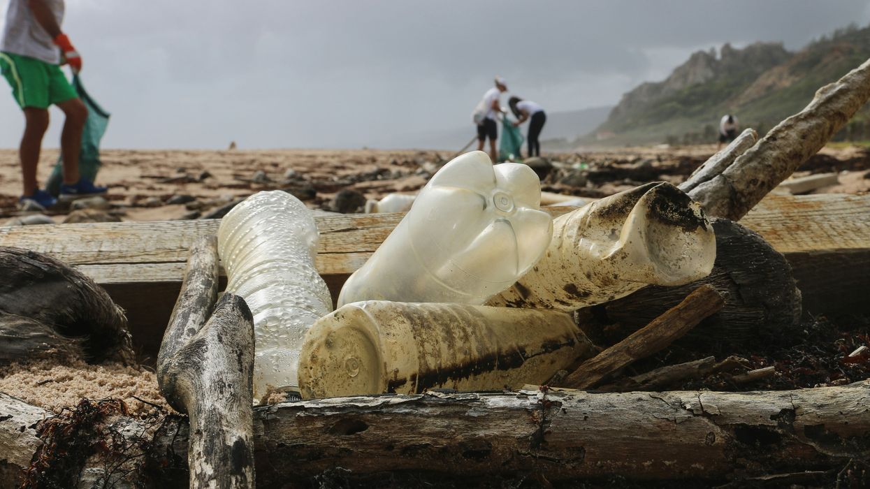 plastic bottles on beach