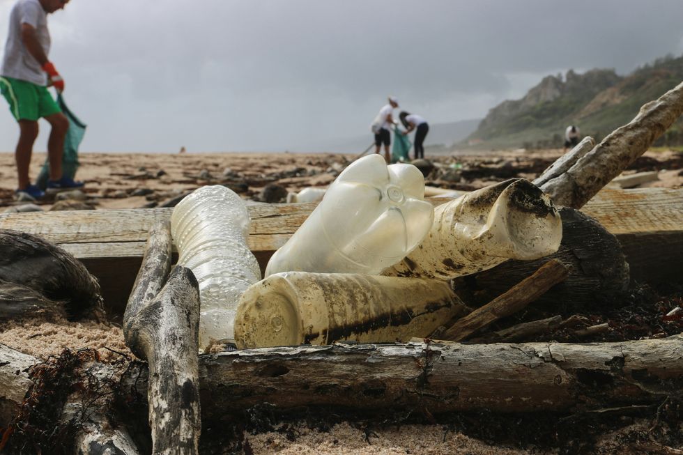 plastic bottles on beach