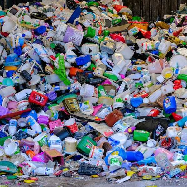 Plastic waste piled up, awaiting disposal