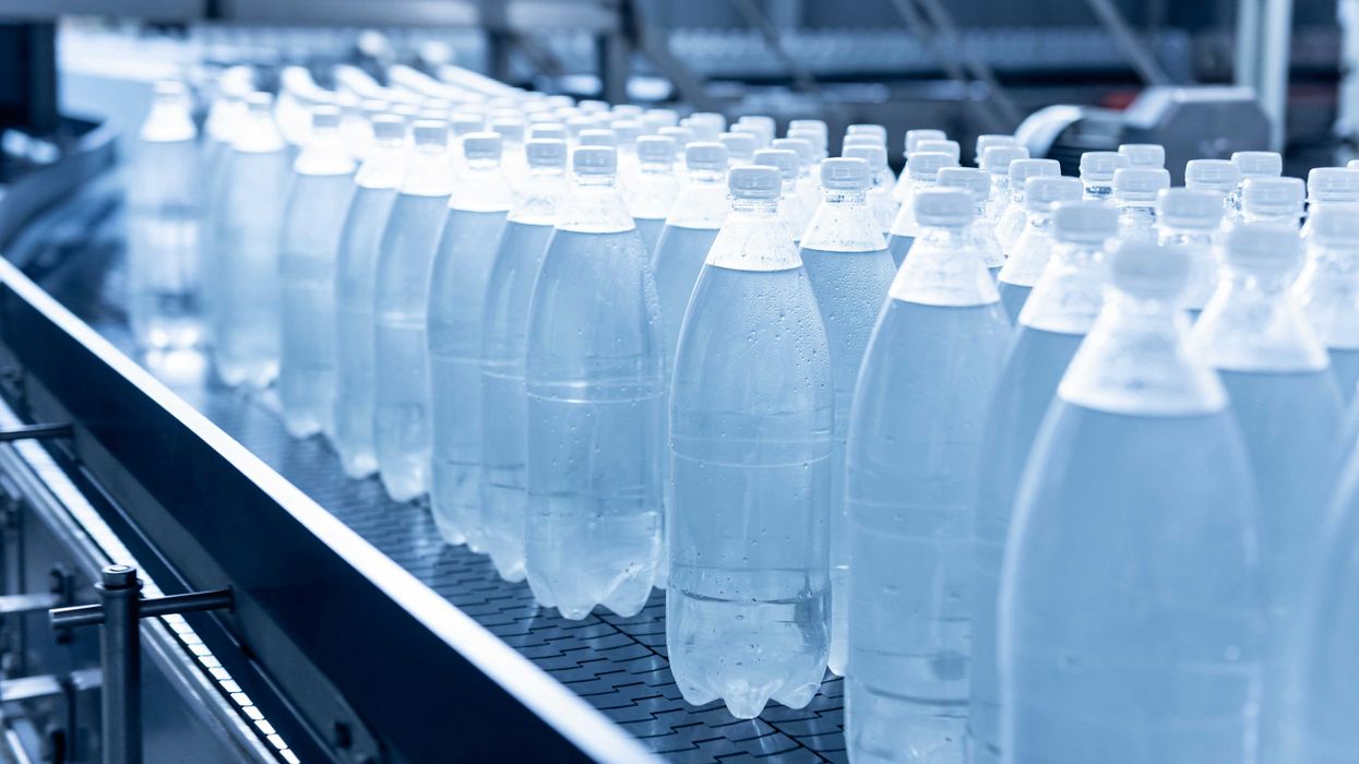 Plastic water bottles on a conveyor belt
