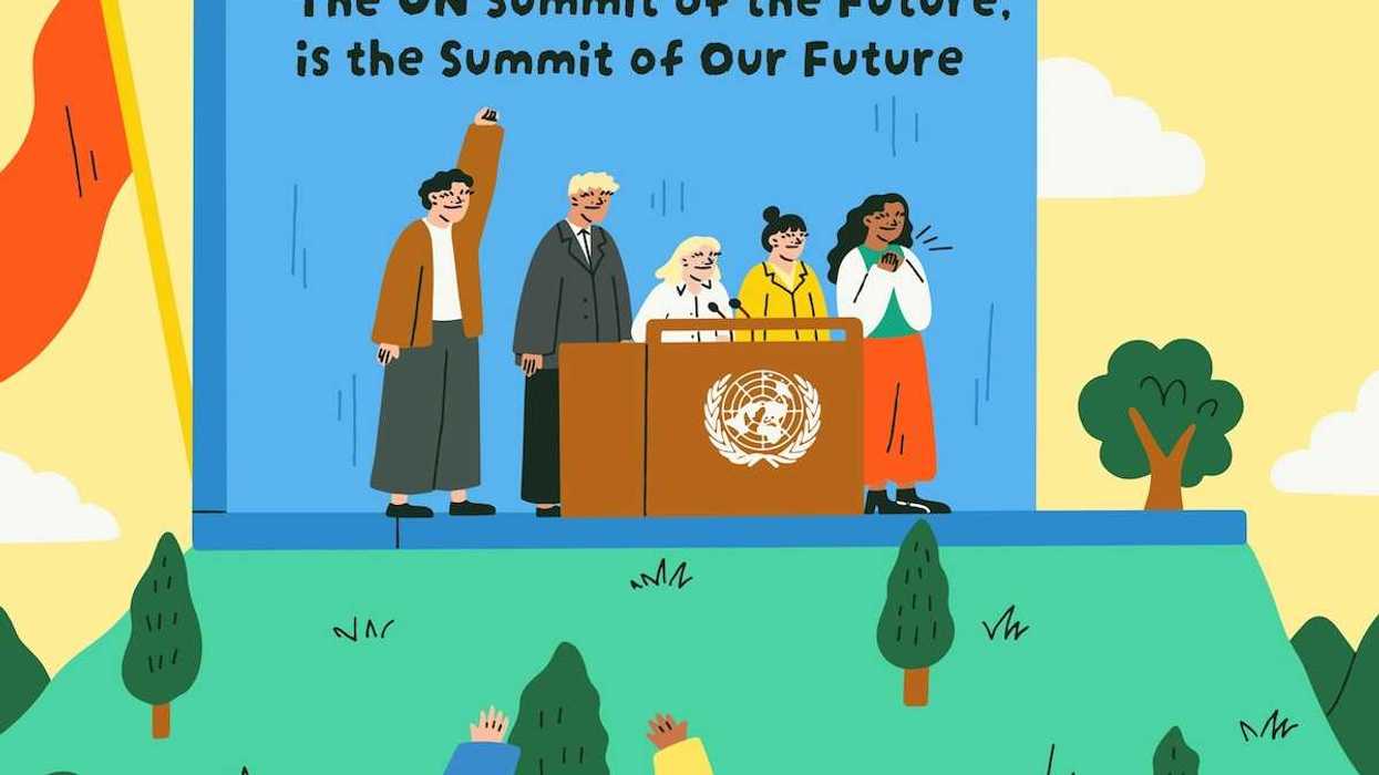 Poster reads "The UN Summit of the Future is the Summit of Our Future