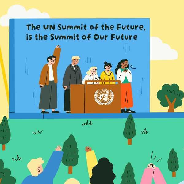 Poster reads "The UN Summit of the Future is the Summit of Our Future